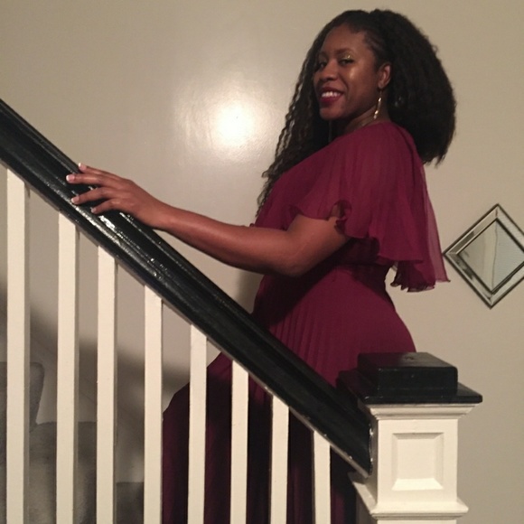 Ruby wine chiffon maxi gown vintage sz US 18 (14) - Picture 5 of 7